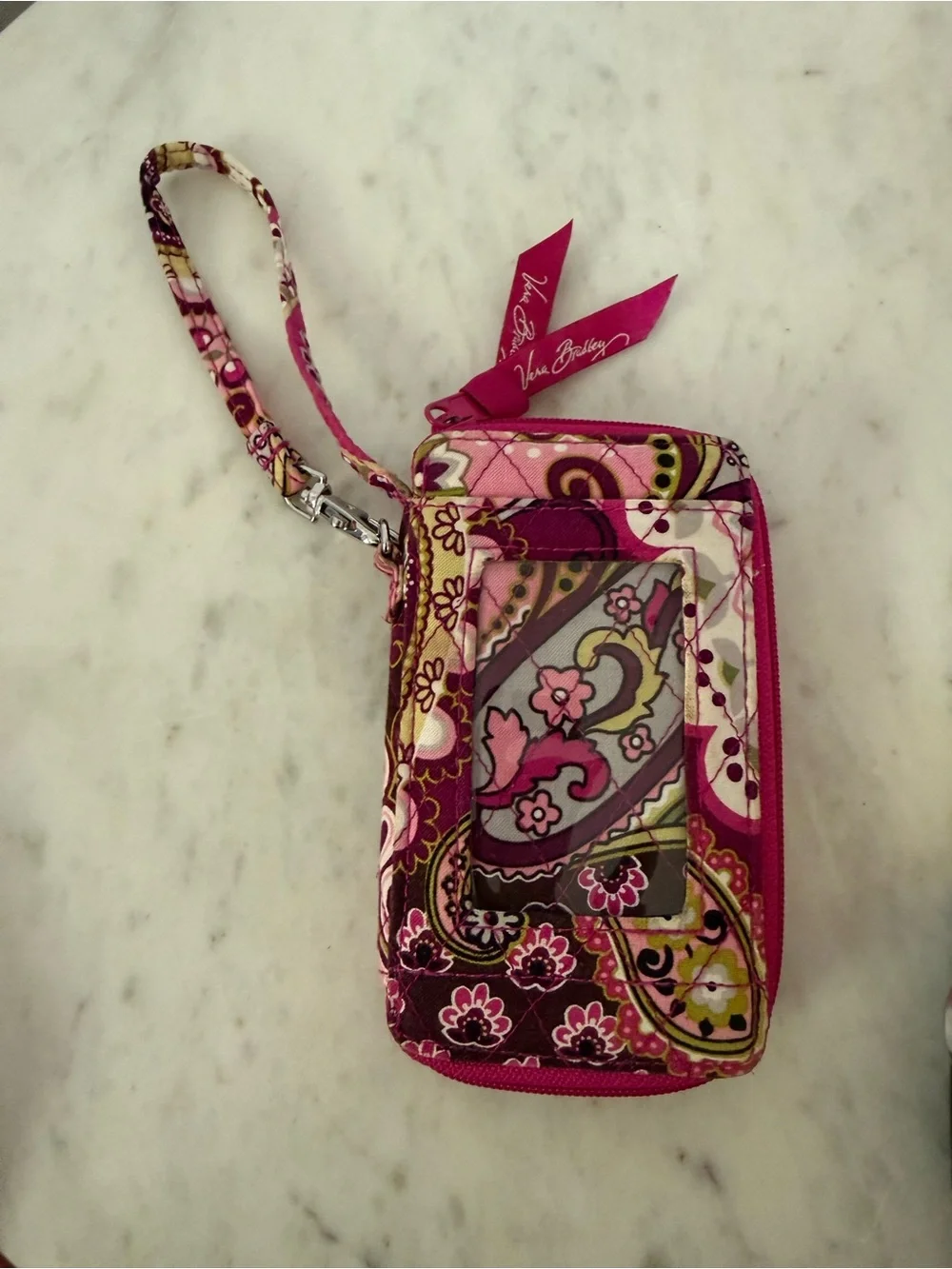 VERA BRADLEY ALL IN ONE WRISTLET VERY BERRY PAISLEY Pink ID Cards Coin bag